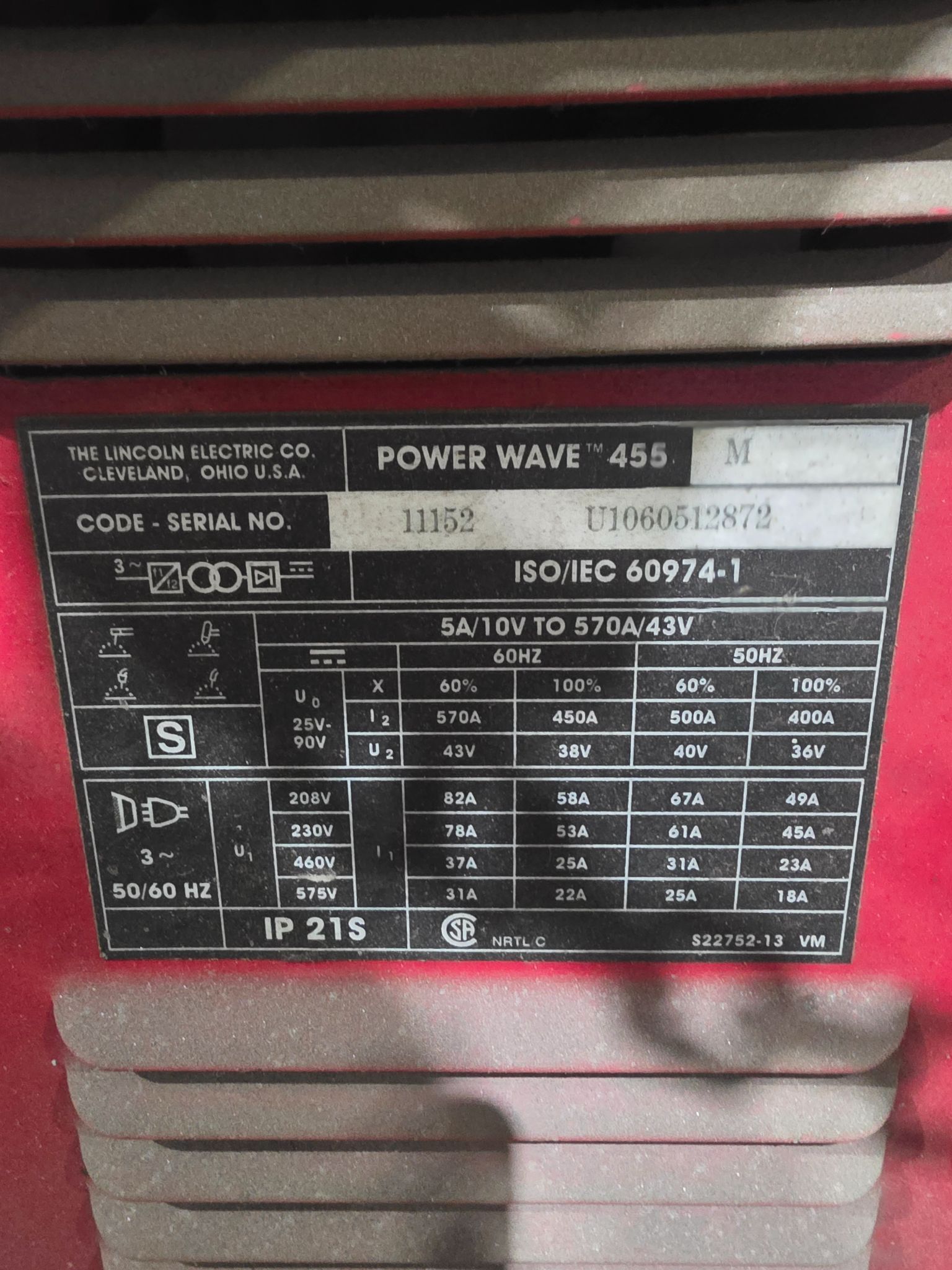 Lincoln Electric PowerWave 455M w/ Controls, Wire Feeder and Cooler USED 16