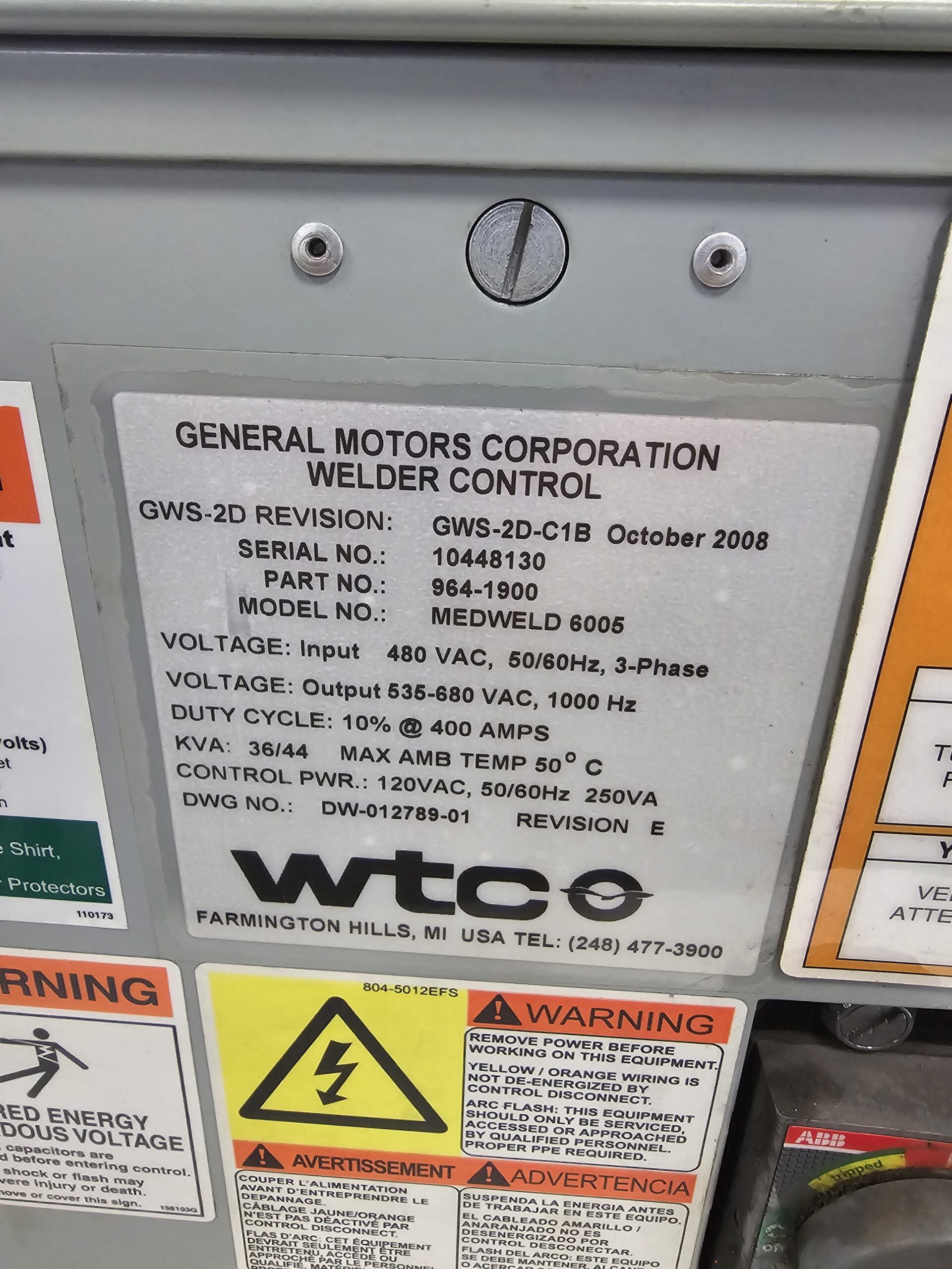 WTC MEDWELD 6005 PART# 964-1900 WELDER CONTROL REV E 1