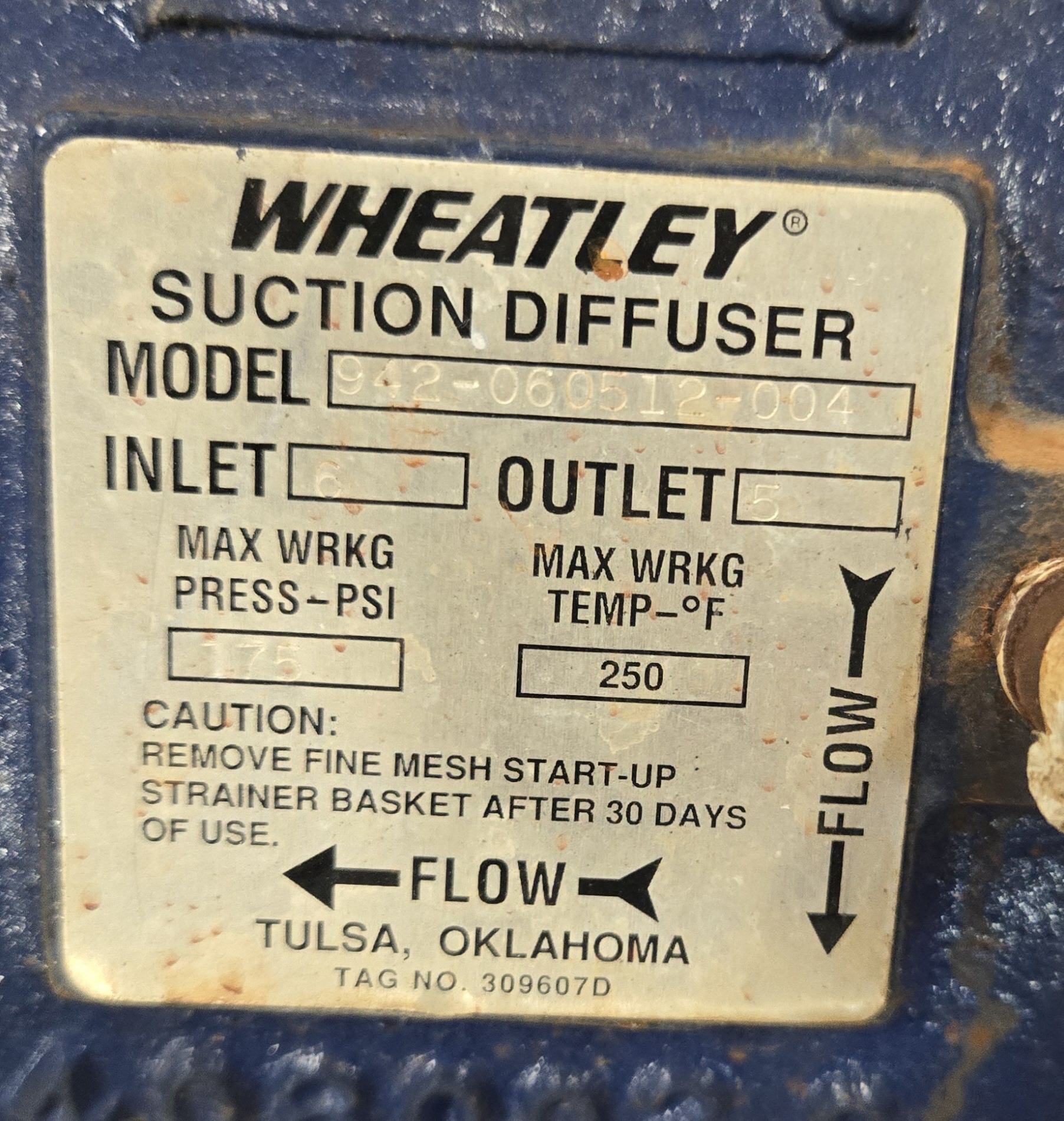 WHEATLEY 942-060512-004 SUCTION DIFFUSER USED 5
