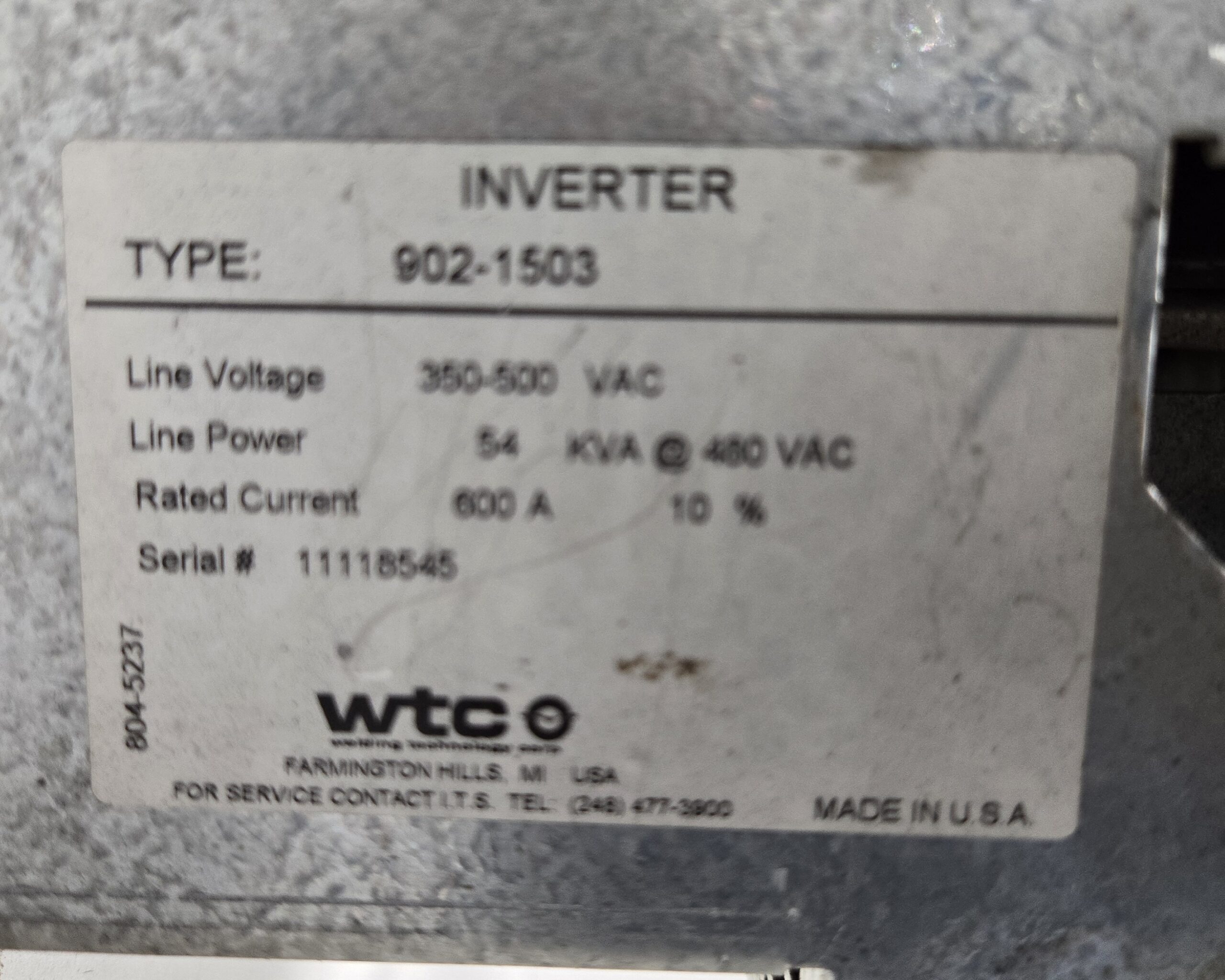 WTC 902-1503 WELDING CONTROL INVERTER NON-FUNCTIONAL 4
