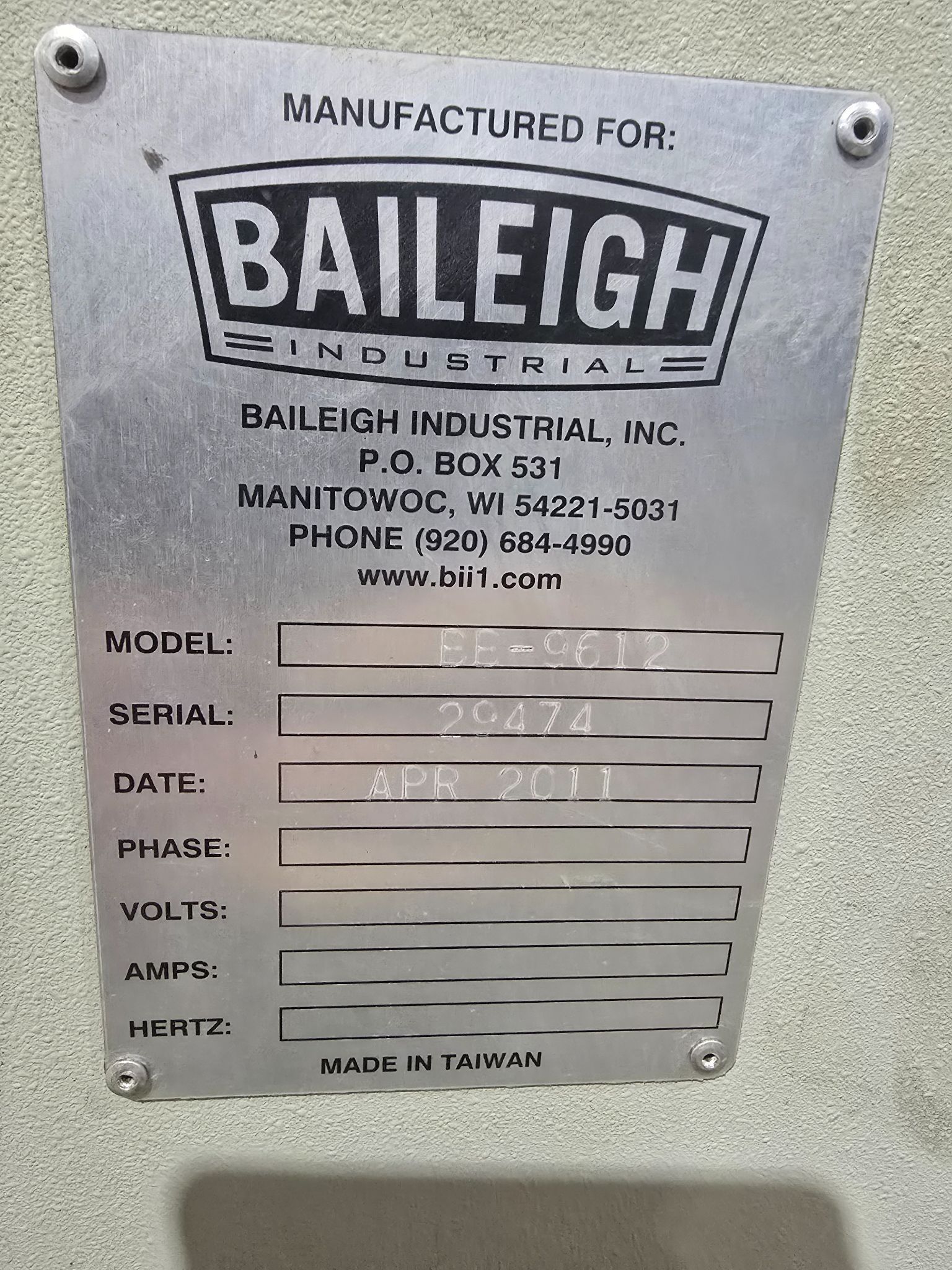 BAILEIGH BB-9612 FINGER BRAKE 96" LENGTH 12 GAUGE CAPACITY (NO FINGERS) USED 1