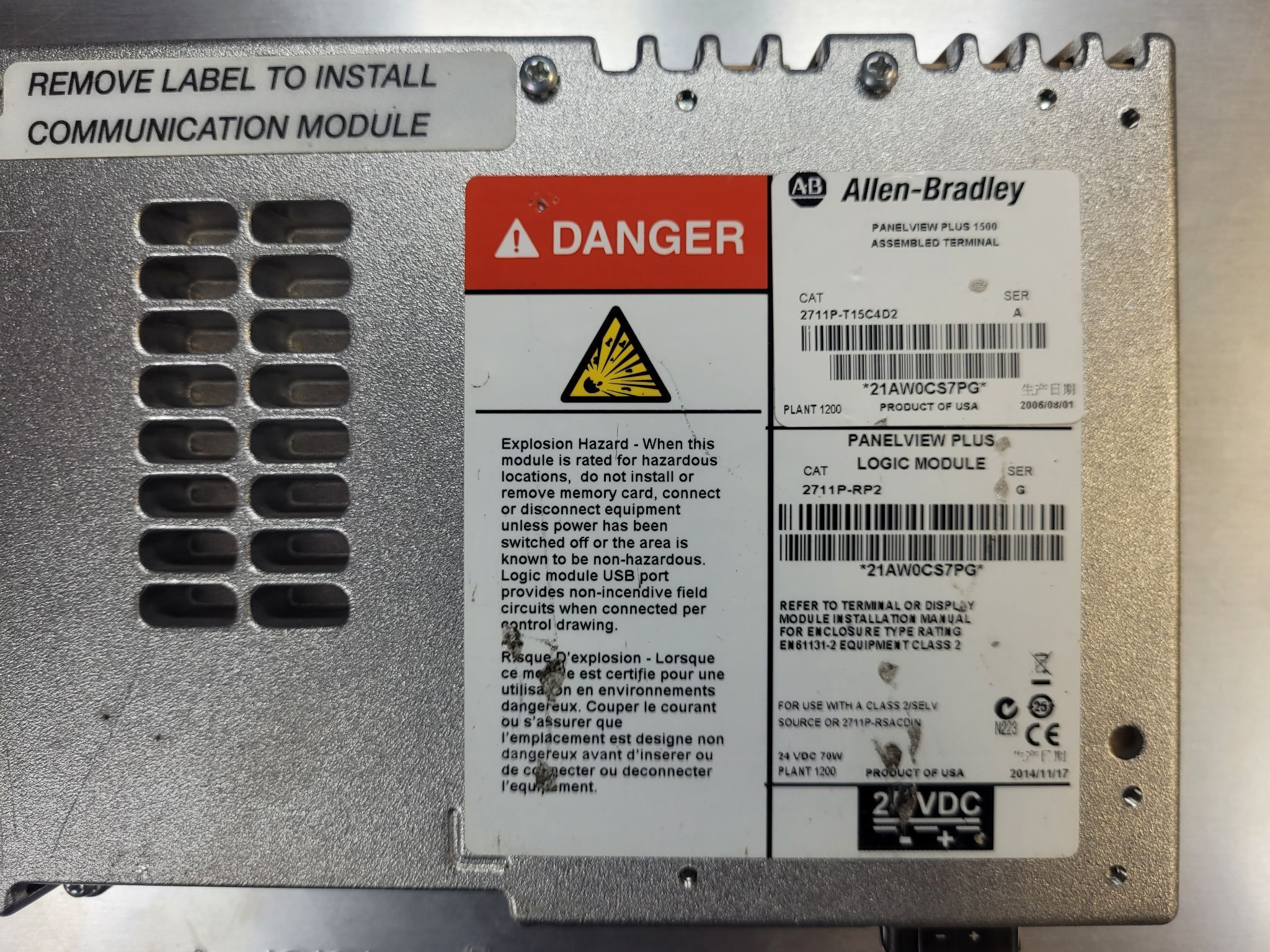 ALLEN BRADLEY 2711P-RDT15C PanelView Plus 1500 USED 2