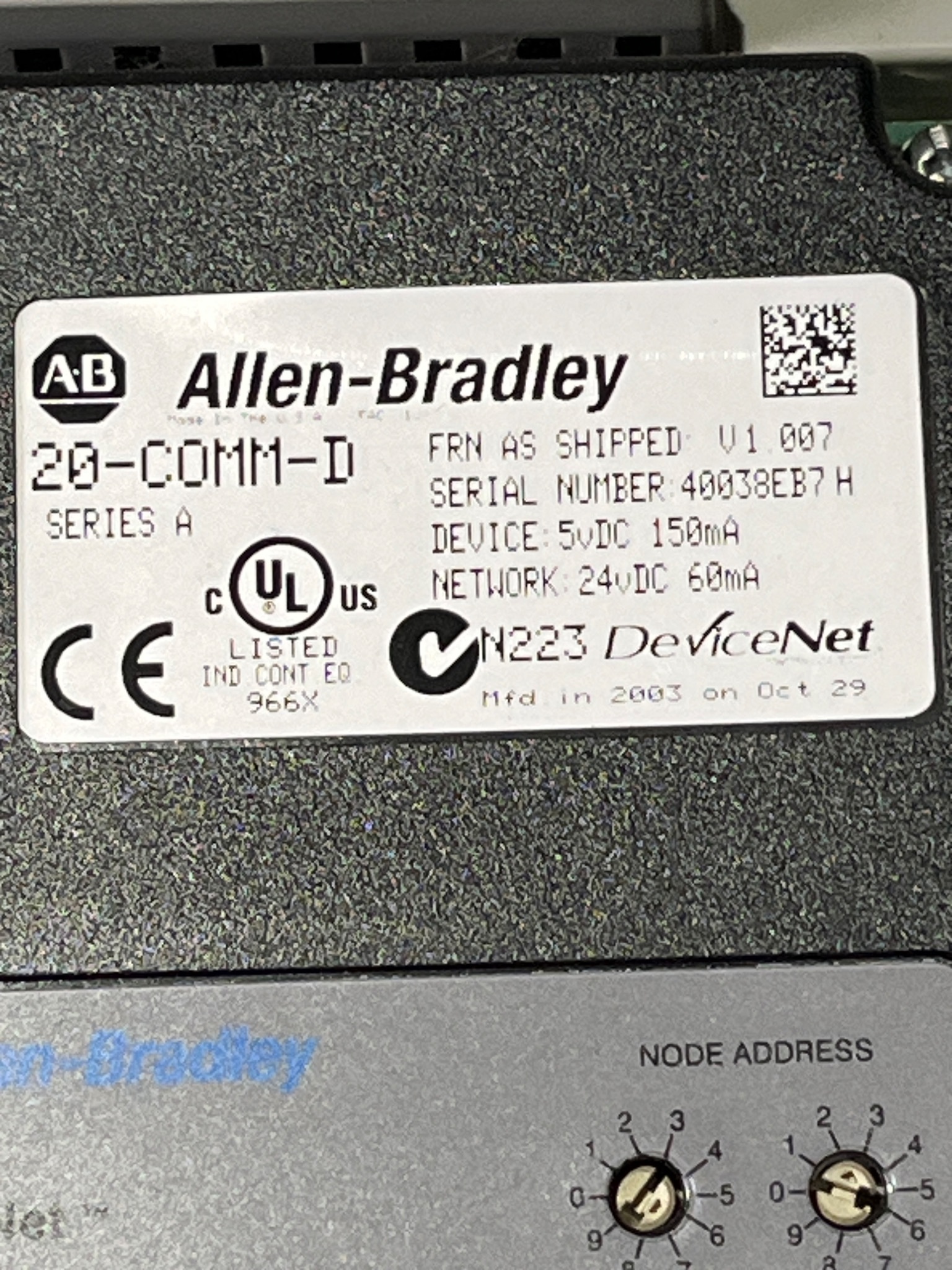 ALLEN BRADLEY 20B-D034A3AYNADC0 PowerFlex 700 AC Drive USED 6