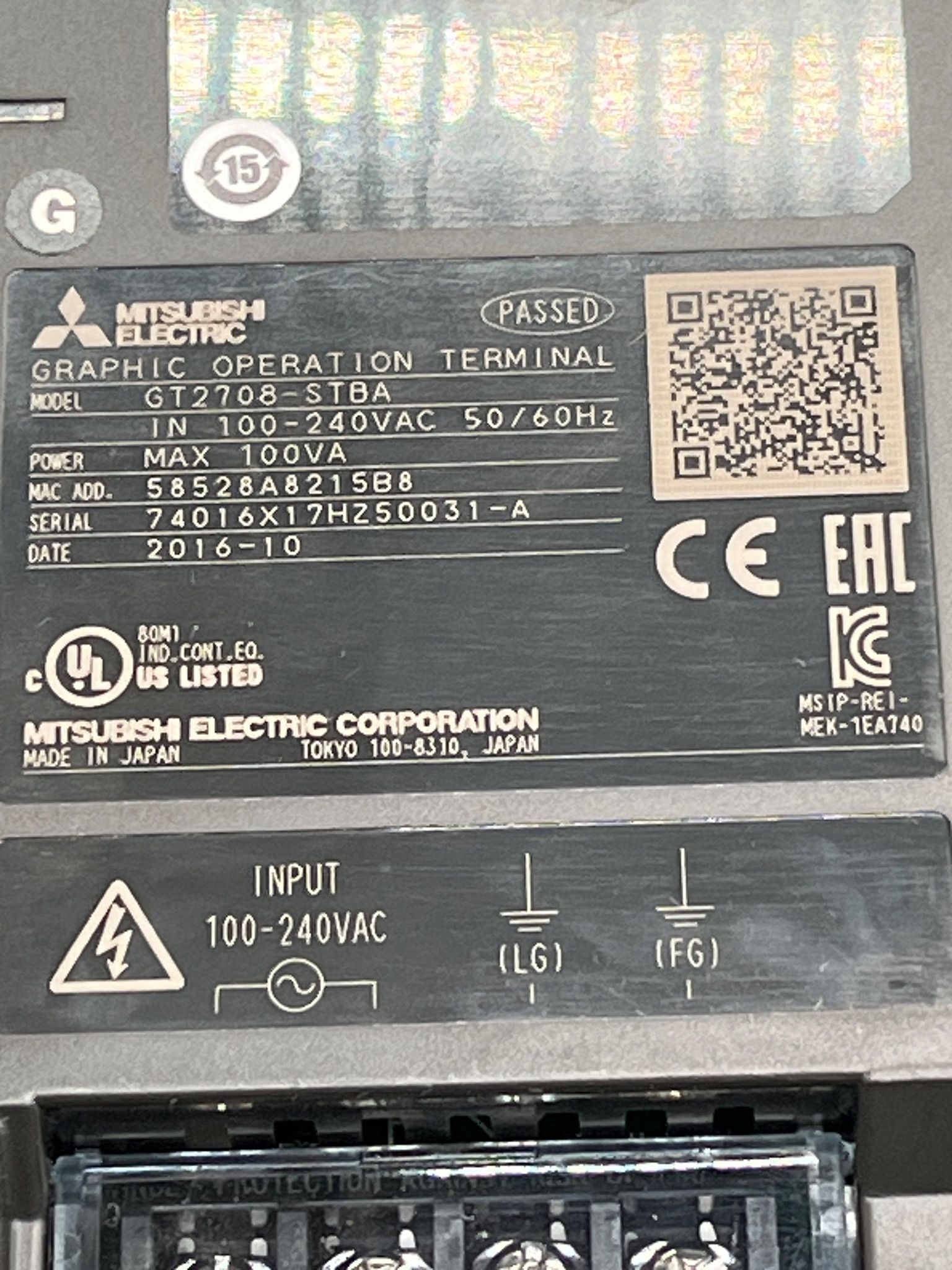 MITSUBISHI ELECTRIC GT2708-STBA Operator Panel USED 5
