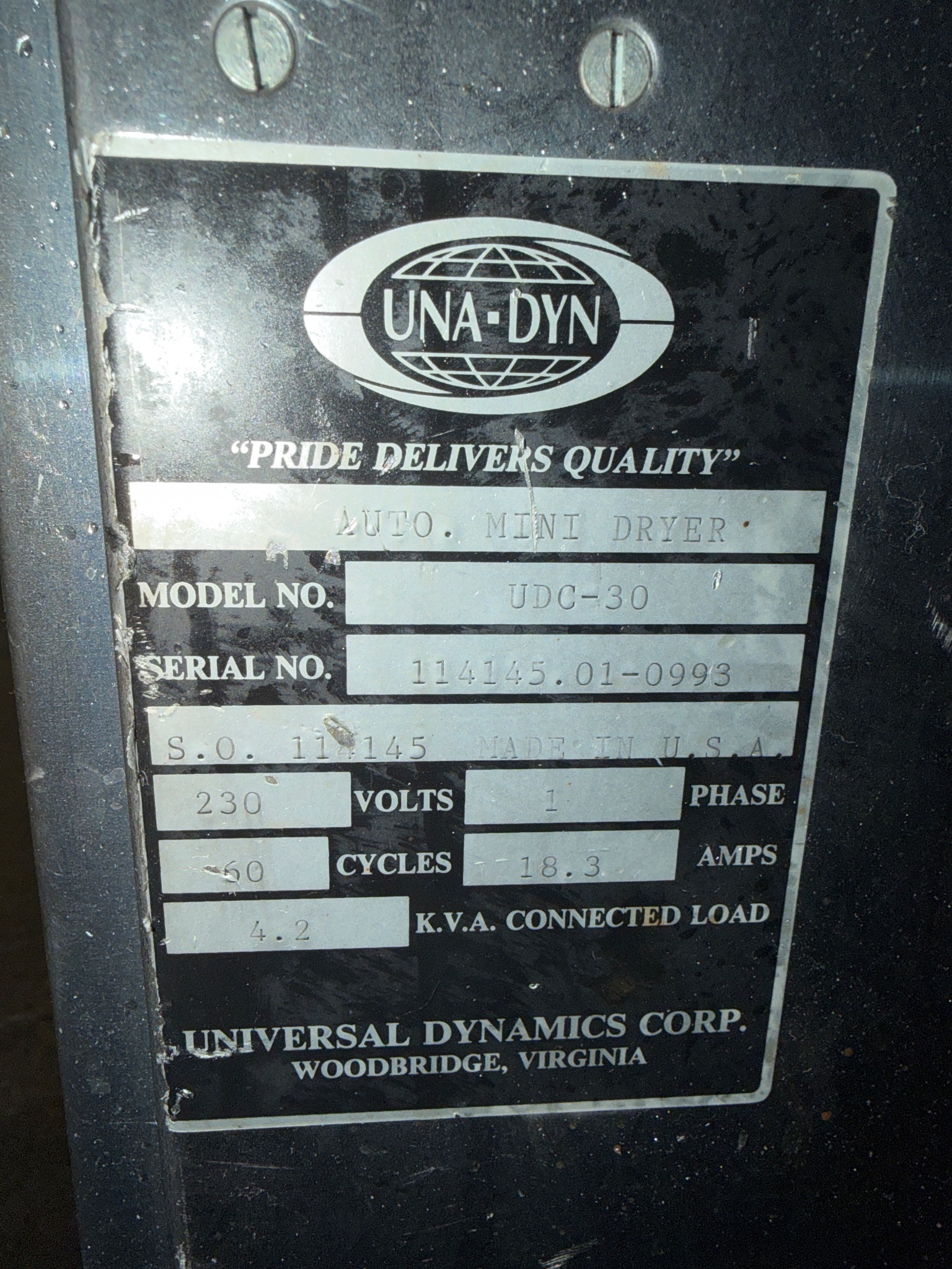 UNA-DYN UDC-30 Auto Mini-Dryer w/ 100# Modular Hopper USED 6
