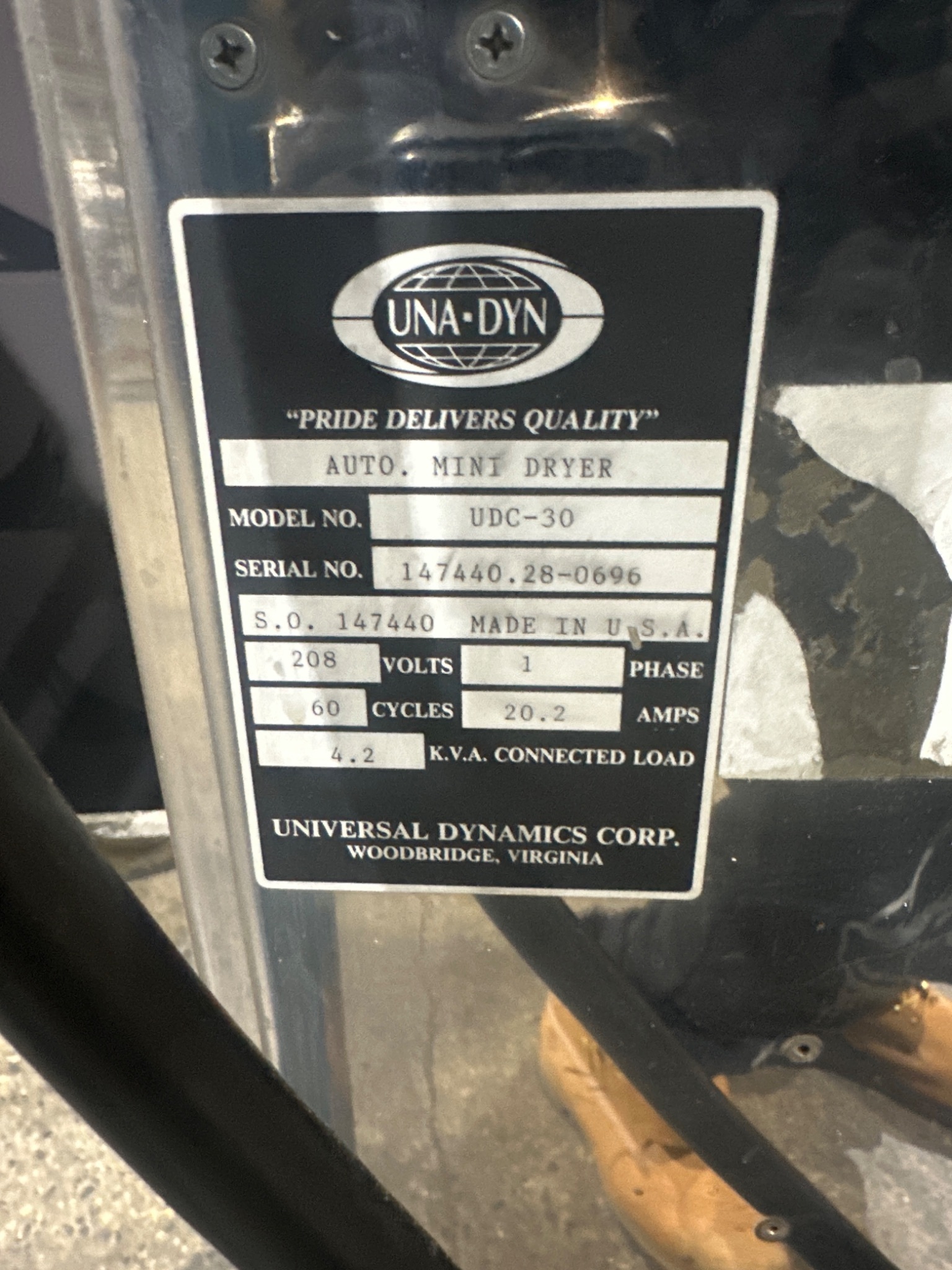 UNA-DYN UDC-30 Auto Mini-Dryer w/ 50# Modular Hopper USED 6