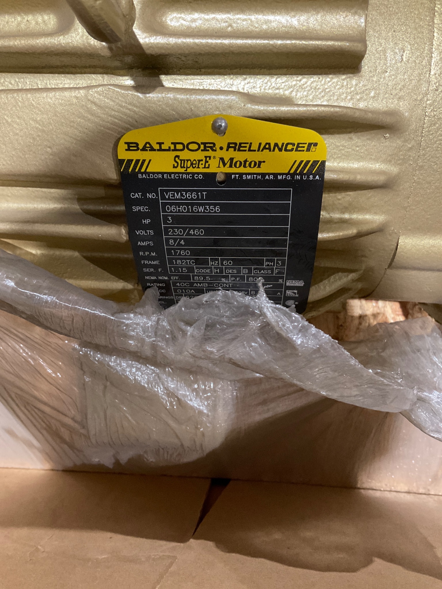 BALDOR VEM3661T Three Phase AC Motor 3HP / 1800 RPM / 182TC FRAME - NEW 1