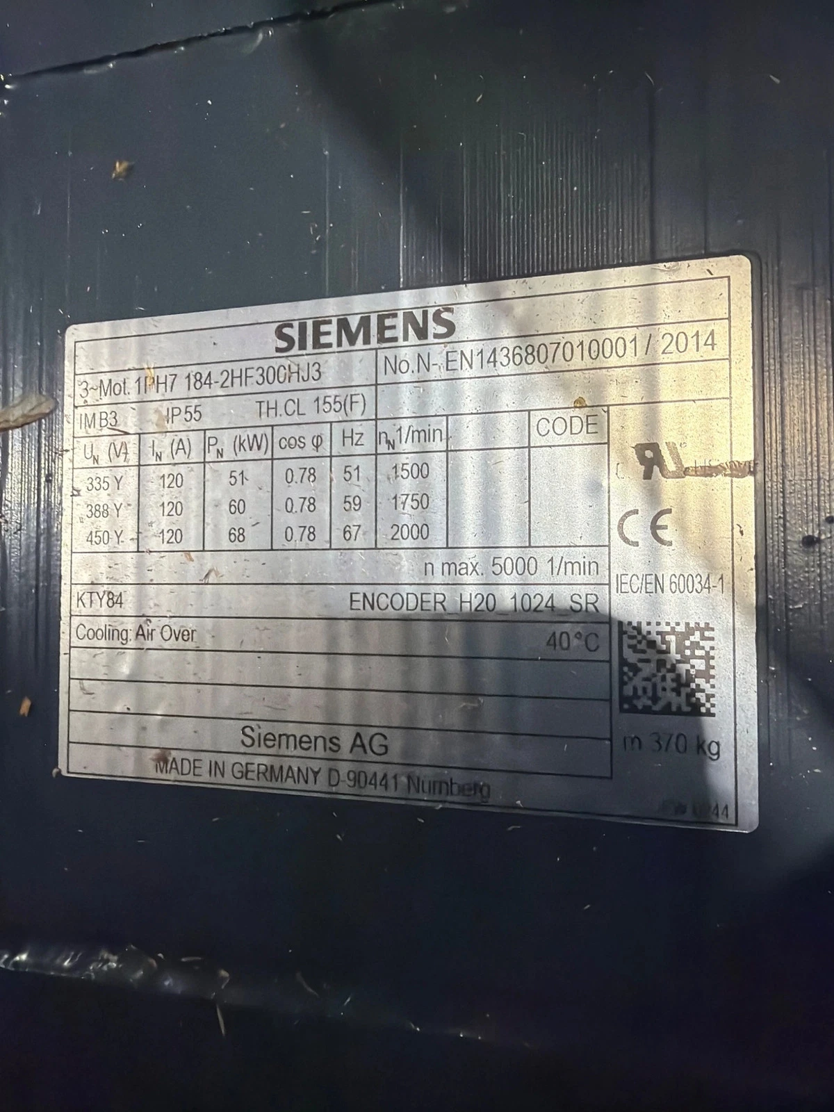SIEMENS 1PH7184-2HF30-0HJ3 3-Phase Induction Motor; NEW IN CRATE - Image 5