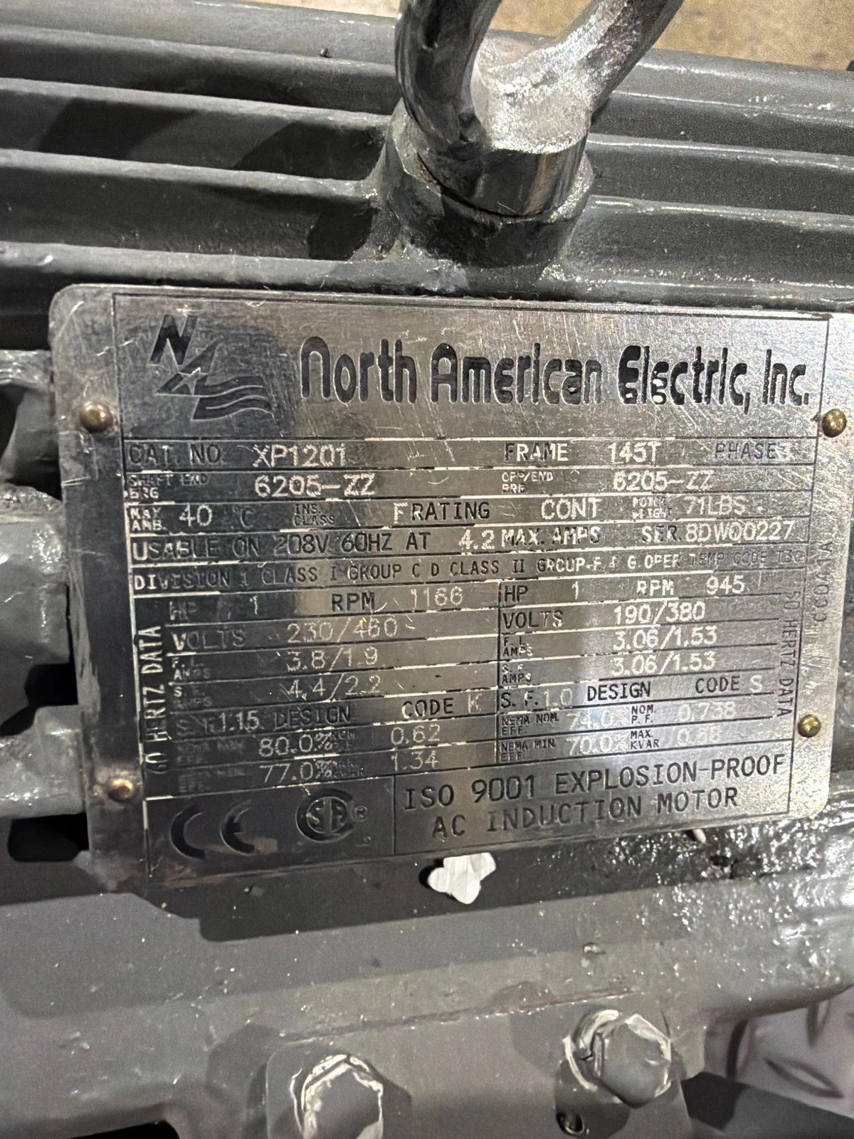 NORTH AMERICAN XP1201 EXPLOSION PROOF AC MOTOR 1 HP - USED - Image 5